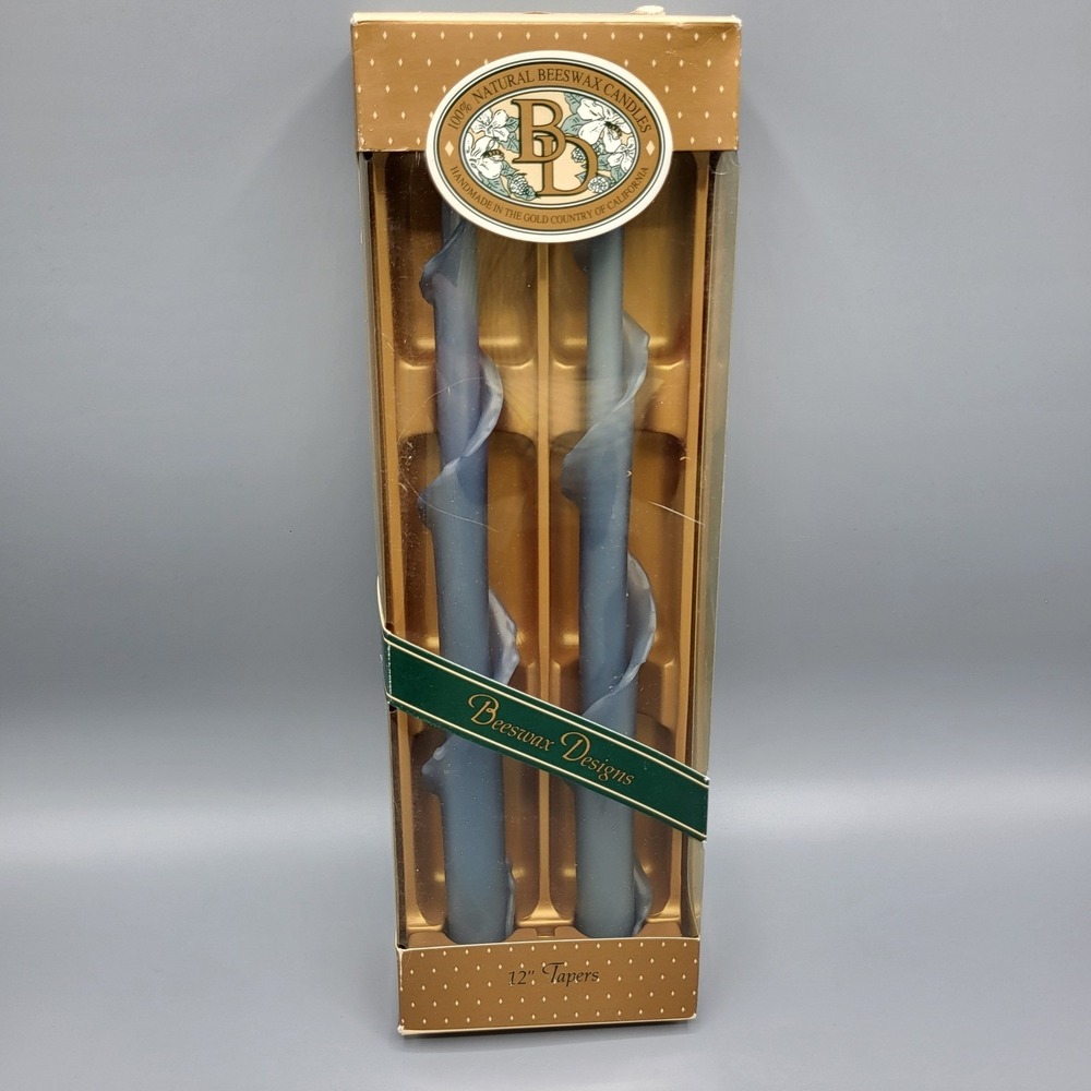 Beeswax Designs Taper Candles 12 in Spiral Wrap Design Hand Dipped Dusty Blue